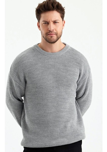 Erkek Gri Bisiklet Yaka Örgülü Triko Kazak modelleri