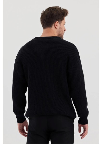 Erkek Siyah Bisiklet Yaka Örgülü Triko Kazak fırsatları