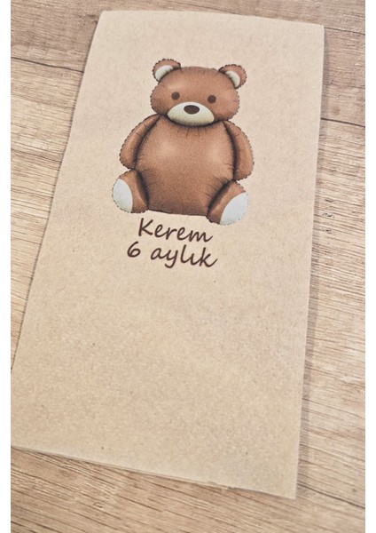 Retro Ayı Tema Isme Özel Baskılı Doğum Günü 6 Ay Peçetesi Kraft Peçete 10 Adet