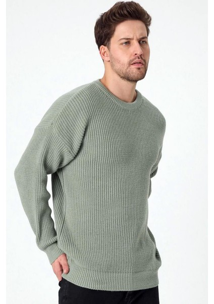 Erkek Yeşil Bisiklet Yaka Örgülü Triko Kazak modelleri