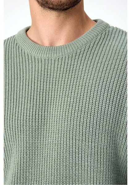 Erkek Yeşil Bisiklet Yaka Örgülü Triko Kazak fırsatları