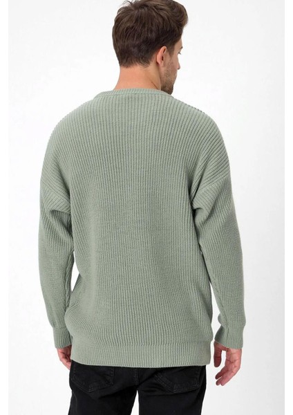 Erkek Yeşil Bisiklet Yaka Örgülü Triko Kazak indirimleri