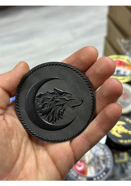 Ay ve Kurt Işlemeli 3D Lazer Kesim Arkası Cırtlı Patch Çöl Rengi