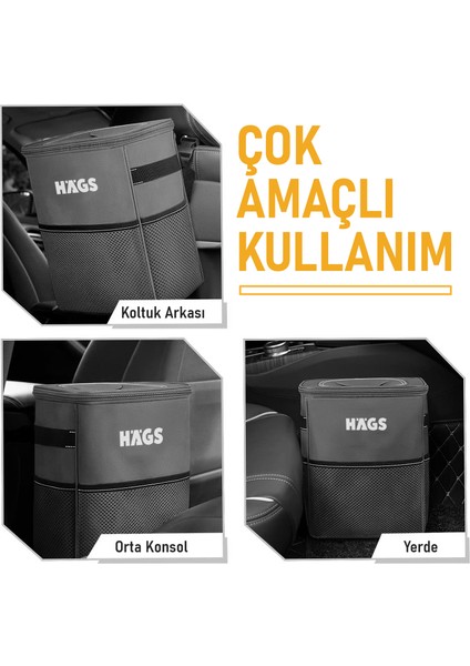 Araç Çöp Kovası, Araba Çöp Kutusu Araç Organizer Çanta Araç Içi Oto Çöp Çantası 8 Lt Gri