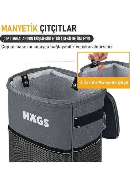 Araç Çöp Kovası, Araba Çöp Kutusu Araç Organizer Çanta Araç Içi Oto Çöp Çantası 8 Lt Gri