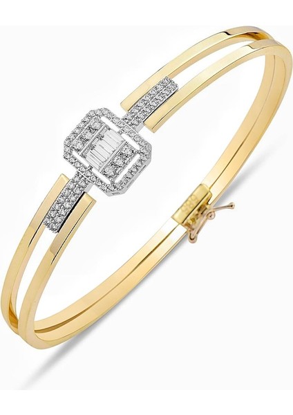 Klasik Pırlanta Modeli Baget Kelepçe Altın Bilezik Bileklik