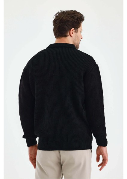 Erkek Siyah Üç Düğmeli Triko Kazak fırsatları