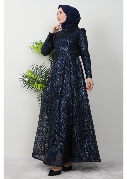 Fidan Tesettür Abiye Lacivert modelleri