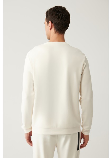 Erkek Ekru Bisiklet Yaka Baskılı Soft Touch Sweatshirt A41y1224