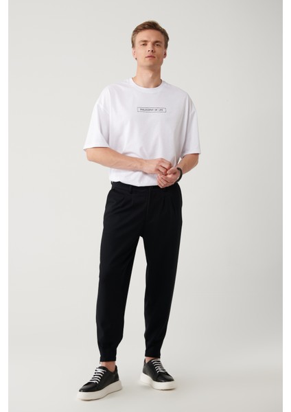 Erkek Siyah Smyrna Baggy Fit Pantolon Klasik Bel Pileli Örme A41y3075
