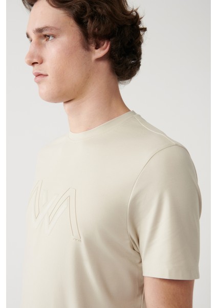 Erkek Bej Bisiklet Yaka Baskılı Soft Touch Regular Fit T-Shirt A41Y1037 fiyatları