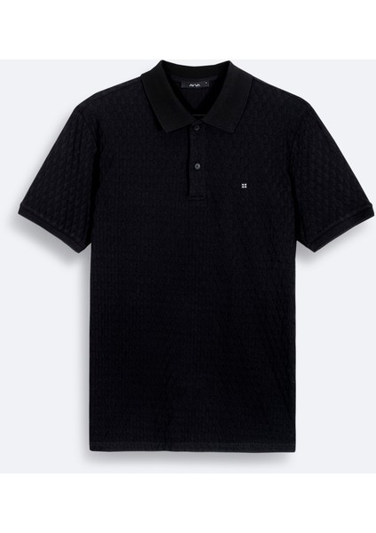 Erkek Siyah Polo Yaka Jakarlı Regular Fit T-shirt A41y1196