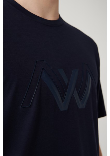 Erkek Lacivert Bisiklet Yaka Baskılı Soft Touch Regular Fit T-Shirt A41Y1037 indirimleri