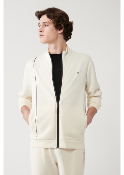 Erkek Ekru Dik Yaka Baskılı Soft Touch Baskılı Sweatshirt A41y1225