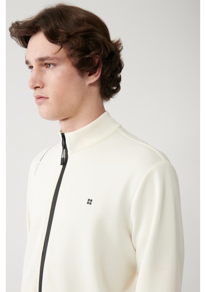 Erkek Ekru Dik Yaka Baskılı Soft Touch Baskılı Sweatshirt A41y1225