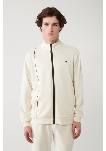Erkek Ekru Dik Yaka Baskılı Soft Touch Baskılı Sweatshirt A41y1225