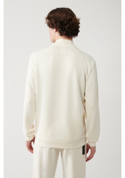 Erkek Ekru Dik Yaka Baskılı Soft Touch Baskılı Sweatshirt A41y1225