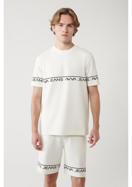 Erkek Beyaz Baskılı Bisiklet Yaka Soft Touch T-shirt A41y1329