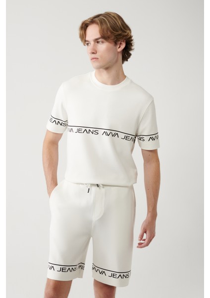 Erkek Beyaz Baskılı Bisiklet Yaka Soft Touch T-shirt A41y1329