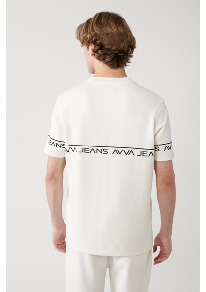 Erkek Beyaz Baskılı Bisiklet Yaka Soft Touch T-shirt A41y1329