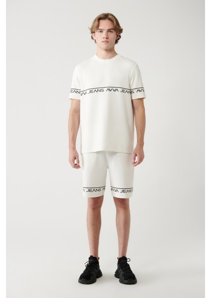 Erkek Beyaz Baskılı Bisiklet Yaka Soft Touch T-shirt A41y1329
