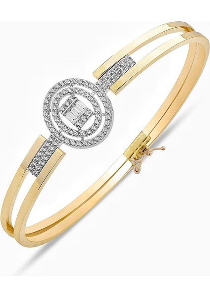 Pırlanta Modeli Oval Baget Taşlı Kelepçe Altın Bilezik Bileklik