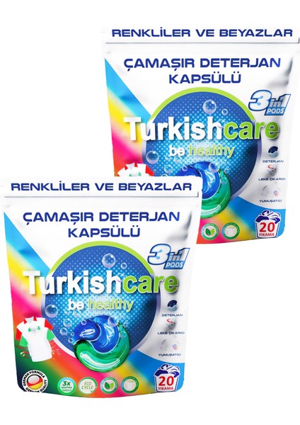Hepsi Bir Arada Renkli ve Beyazlar İçin Çamaşır Deterjan Kapsülü Pods 20 x 2 40 Yıkama