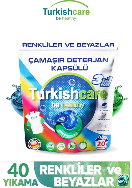 Hepsi Bir Arada Renkli ve Beyazlar İçin Çamaşır Deterjan Kapsülü Pods 20 x 2 40 Yıkama