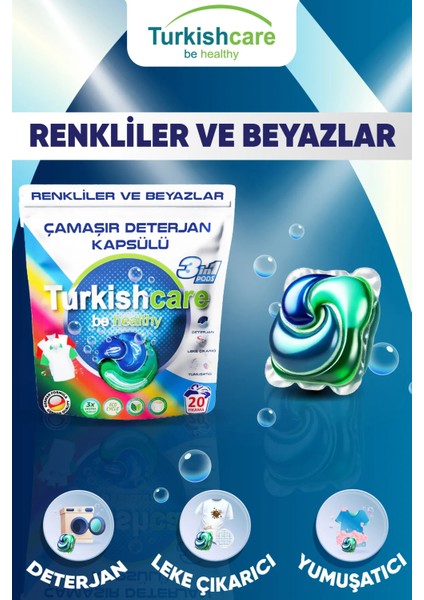 Hepsi Bir Arada Renkli ve Beyazlar İçin Çamaşır Deterjan Kapsülü Pods 20 x 2 40 Yıkama