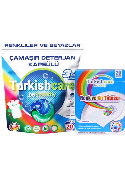 Renkli ve Beyazlar İçin Çamaşır Deterjan Kapsülü ve Renk Koruyucu Mendil Paketi