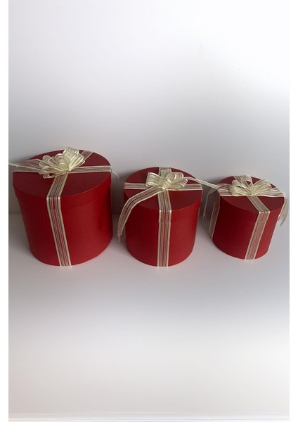 Silindir Hediye Kutusu Fiyonklu 3 Adet Kırmızı Silindir Kutu