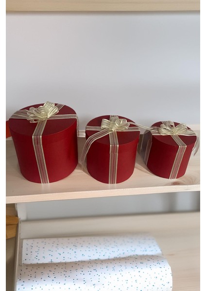 Silindir Hediye Kutusu Fiyonklu 3 Adet Kırmızı Silindir Kutu fiyatları