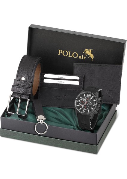 Erkek Silikon Kordon Kol Saati Cüzdan Kemer Kartlık Anahtarlık Kombin Siyah Set PL-0863E1 modelleri