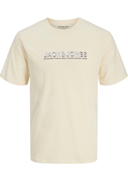 Jack&jones Dynamic Branding Crew Neck Erkek Bej Yuvarlak Yaka Tişört
