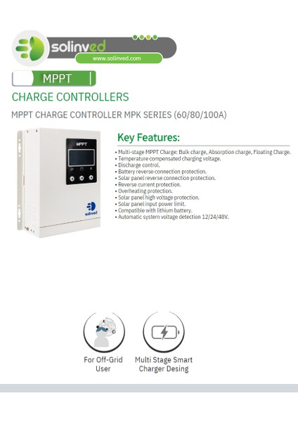 SOL-MPK60 60A Mppt Şarj Kontrol Cihazı 12V 24V 48V