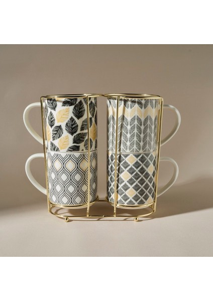Nero 4'lü Standlı Porselen Kupa/Mug Seti