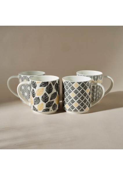 Nero 4'lü Standlı Porselen Kupa/Mug Seti