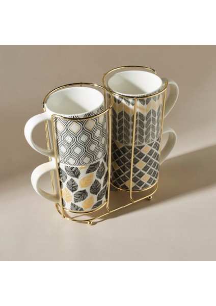 Nero 4'lü Standlı Porselen Kupa/Mug Seti