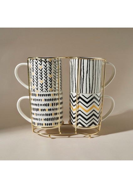 Nomar 4'lü Standlı Porselen Kupa/Mug Seti