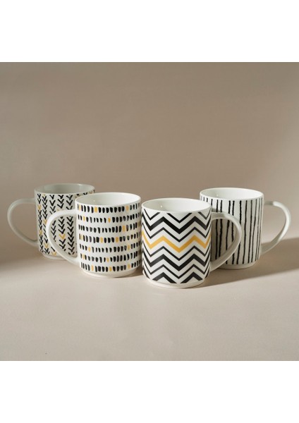 Nomar 4'lü Standlı Porselen Kupa/Mug Seti