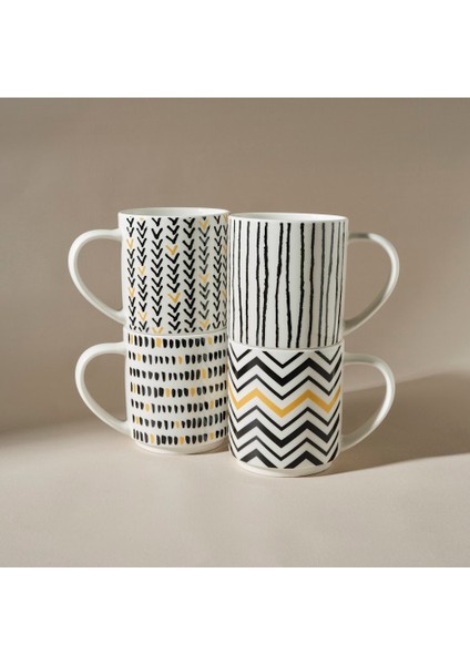Nomar 4'lü Standlı Porselen Kupa/Mug Seti