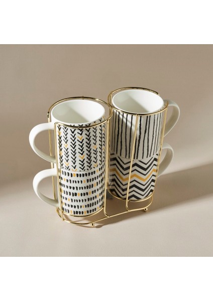 Nomar 4'lü Standlı Porselen Kupa/Mug Seti