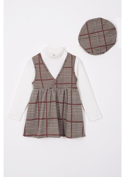 Balıkçı Yaka Badili Şapka Aksesuarlı Haki Renk Kız Çocuk Üçlü Takım Elbise