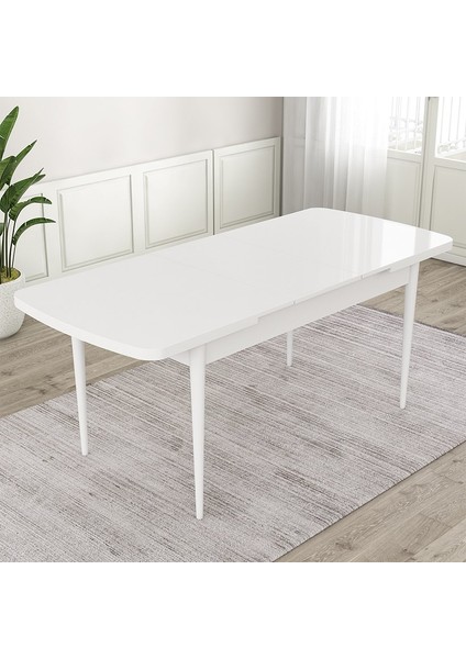 Exve Serisi 80 x 132 Açılabilir Beyaz Masa Takımı ve 6 Antrasit Sandalye