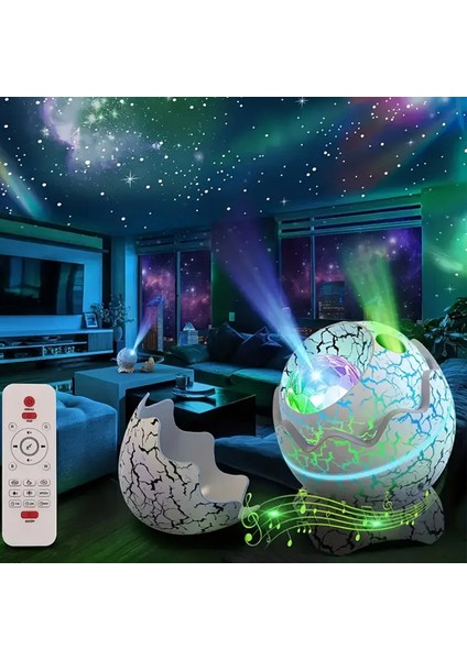 Dinozor Yumurtası Galaxy Projektör Gökyüzü Projeksiyon Gece Lambası USB Girişli Bluetooth Hoparlör