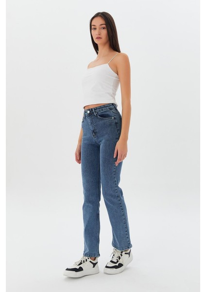 Yıkamalı Baggy Jean Mavı