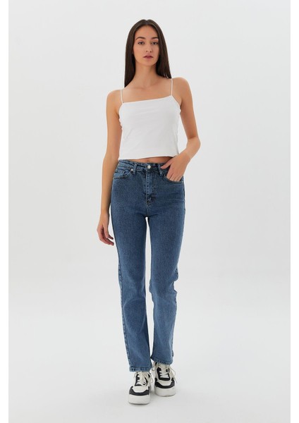 Yıkamalı Baggy Jean Mavı