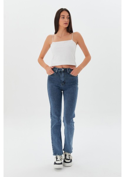 Yıkamalı Baggy Jean Mavı