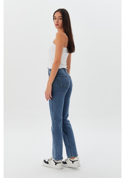 Yıkamalı Baggy Jean Mavı