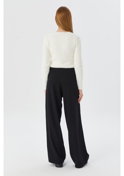 Pileli Geniş Paça Pantolon Sıyah indirimleri